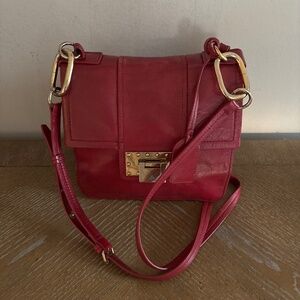 Red Leather Badgley Mischka Crossbody Handbag